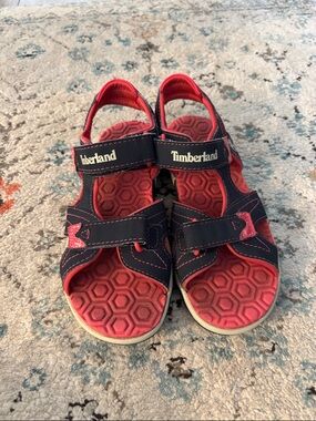 Timberland Kids Navy and Red Adjustable Hook-and-Loop Sandals